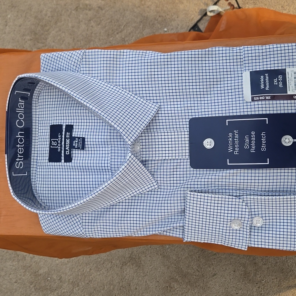 George Light Blue Micro-Check Stretch Collar Dress Shirt